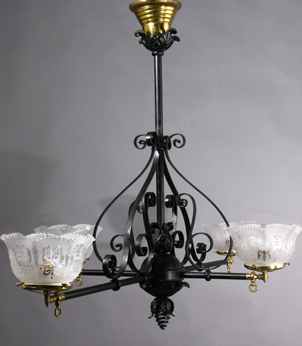 4-Light Wrought Iron Gas Billiard Chandelier